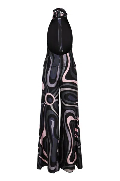 Pucci Silk Twill Halter Suit Wide Leg In Black