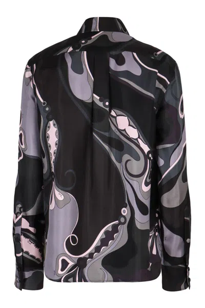 Pucci Orchid Print Shirt In Black