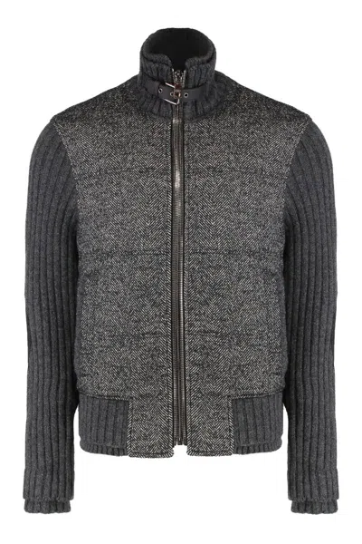 Dolce & Gabbana Knitted Houndstooth Jacket In Gray