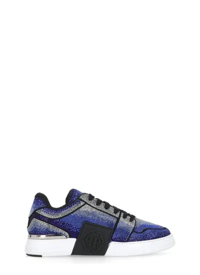 Philipp Plein Strass Embellished Low Top Sneakers In Blue