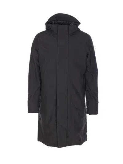Save The Duck Black Coat With Zip And Buttons Closure In Black