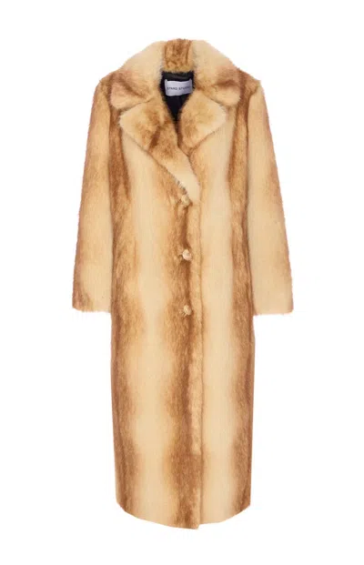 Stand Studio Straight Silhouette Electric Red Synthetic Fur Coat In Brown