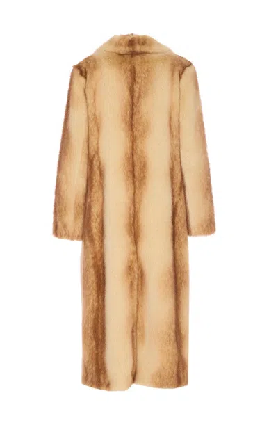 Stand Studio Straight Silhouette Electric Red Synthetic Fur Coat In Brown