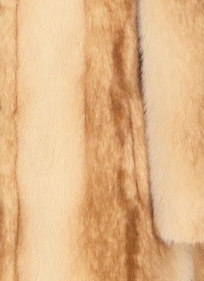 Stand Studio Straight Silhouette Electric Red Synthetic Fur Coat In Brown