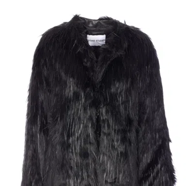 Stand Studio Carolina Faux Fur Long Coat In Black