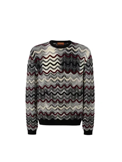 Missoni Rundhalspullover Mit Geometrischem Zickzackmuster In Gray
