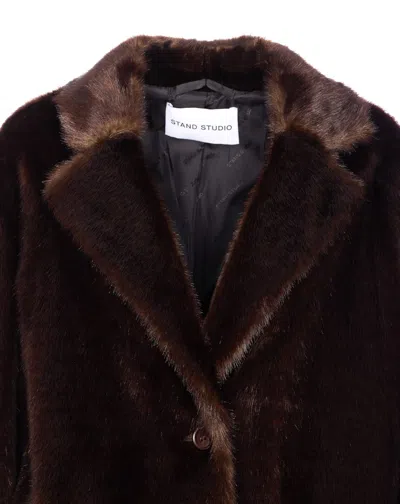 Stand Studio Sleek Modern Evyn Jacket With Subtle Sheen In Brown