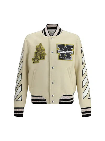 Off-white Mens Frozen Dew Lion Varsity Patches Wool-blend Jacket In Yellow