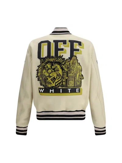 Off-white Mens Frozen Dew Lion Varsity Patches Wool-blend Jacket In Yellow