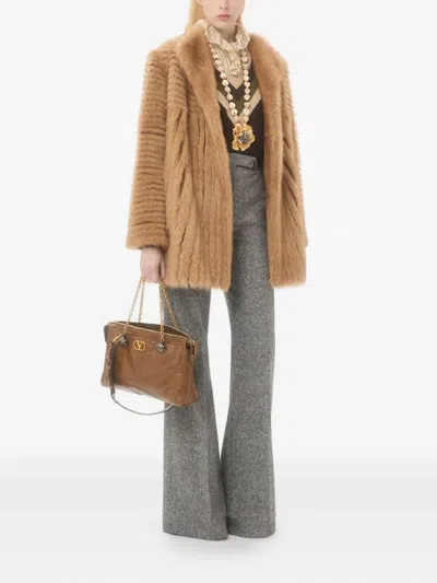 Valentino Wool Woven Flare Pants In Gray