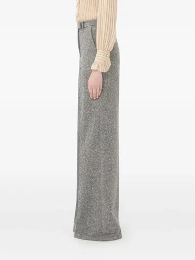 Valentino Wool Woven Flare Pants In Gray