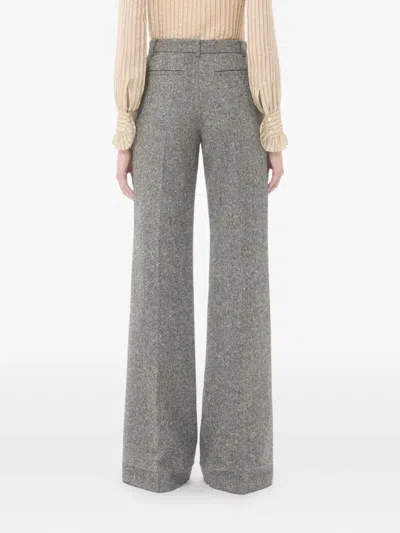 Valentino Wool Woven Flare Pants In Gray