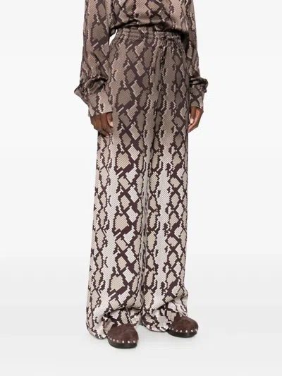 Stella Mccartney Snakeskin Pattern Wide Leg Pajama Trousers In Brown