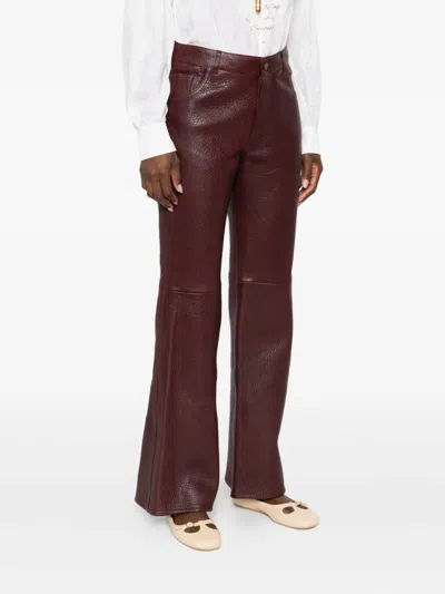 Chloé Leather Trousers In Burgundy