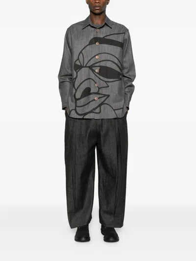 Labrum London Nomoli-print Denim Shirt In Gray