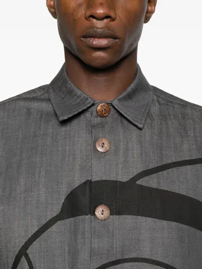 Labrum London Nomoli-print Denim Shirt In Gray