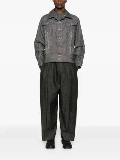 Labrum London Embroidered Denim Jacket In Gray