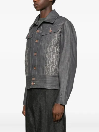 Labrum London Embroidered Denim Jacket In Gray