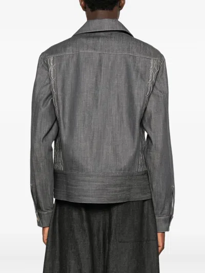Labrum London Embroidered Denim Jacket In Gray