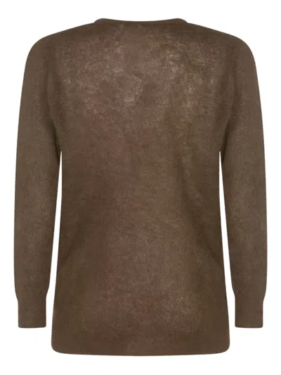 Auralee Long Sleeve Sheer Crewneck Knitwear In Brown