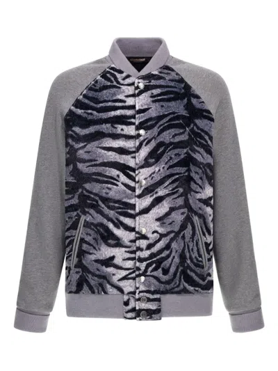 Roberto Cavalli Zebra Print Sweatshirt With Buttons In Gray