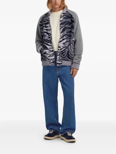 Roberto Cavalli Zebra Print Sweatshirt With Buttons In Gray