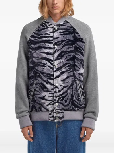 Roberto Cavalli Zebra Print Sweatshirt With Buttons In Gray
