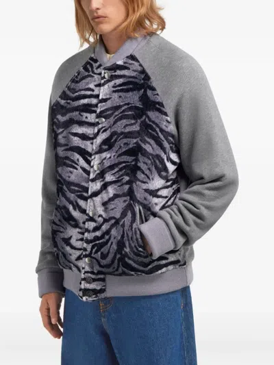 Roberto Cavalli Zebra Print Sweatshirt With Buttons In Gray