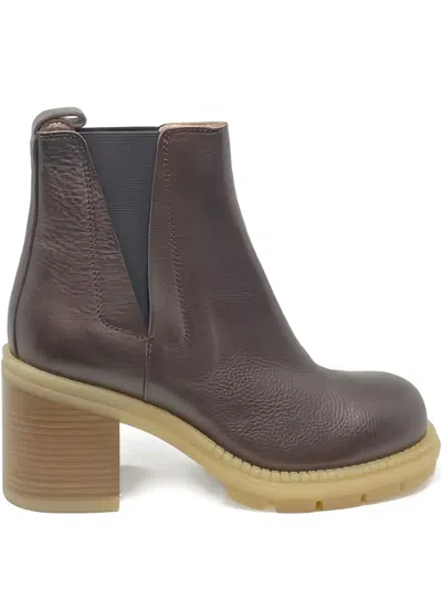 Agl Attilio Giusti Leombruni Brown Textured Leather Ankle Boot With Elastic Side Panels In Brown