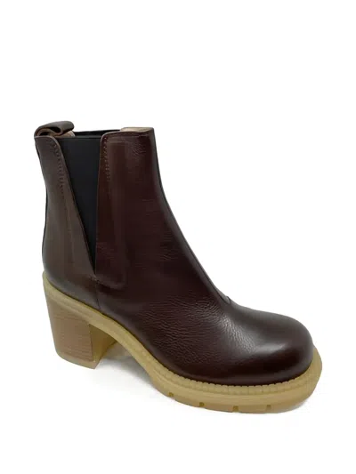 Agl Attilio Giusti Leombruni Brown Textured Leather Ankle Boot With Elastic Side Panels In Brown