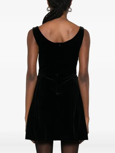 Self-portrait Godet Velvet Mini Dress Crystal Trim In Black