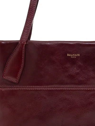 Balmain Top-handle Leather Tote Bag In Brown