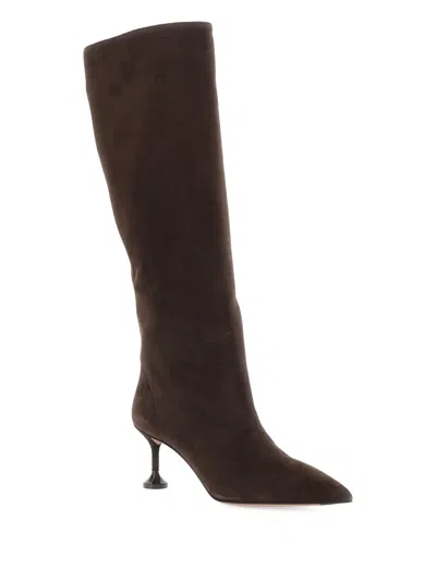 Aquazzura Brown Boots With High Stiletto Heel In Suede Woman In Brown