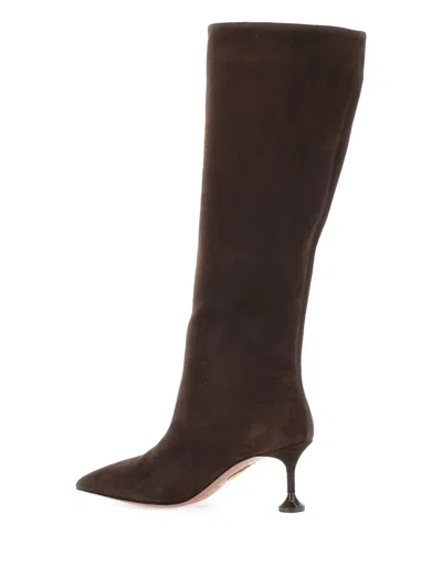 Aquazzura Brown Boots With High Stiletto Heel In Suede Woman In Brown