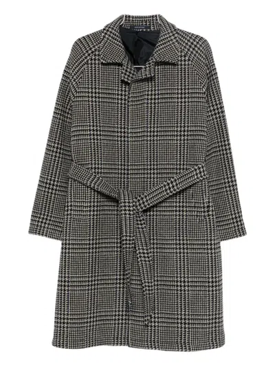 Tagliatore Prince Of Wales Virgin Wool And Cashmere Blend Coat In Black