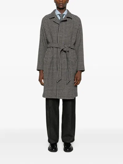 Tagliatore Prince Of Wales Virgin Wool And Cashmere Blend Coat In Black