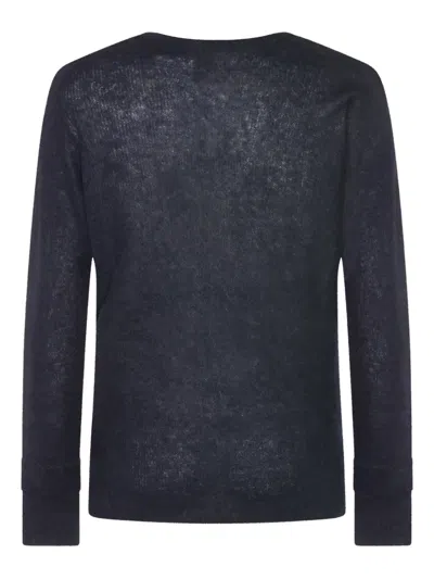 Auralee Textured Knit Long Sleeve Crew Sweater In Blue