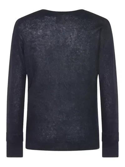 Auralee Textured Knit Long Sleeve Crew Sweater In Blue