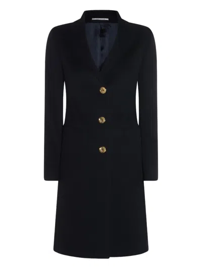 Tagliatore Long Sleeve Coat With Notched Lapel And Back Vent In Blue
