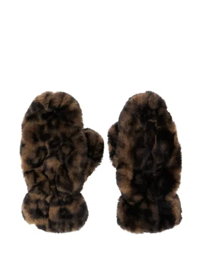 Apparis Coco Brown Gloves With Leopard Motif In Ecofur Woman In Brown