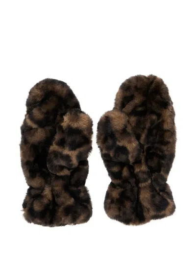 Apparis Coco Brown Gloves With Leopard Motif In Ecofur Woman In Brown