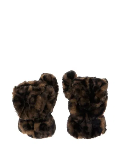 Apparis Coco Brown Gloves With Leopard Motif In Ecofur Woman In Brown
