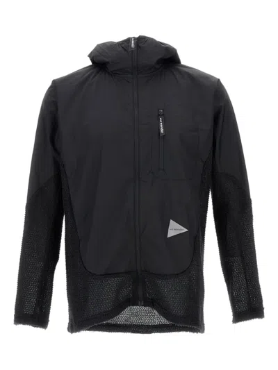 And Wander Mesh-panel Hooded Jacket In Black