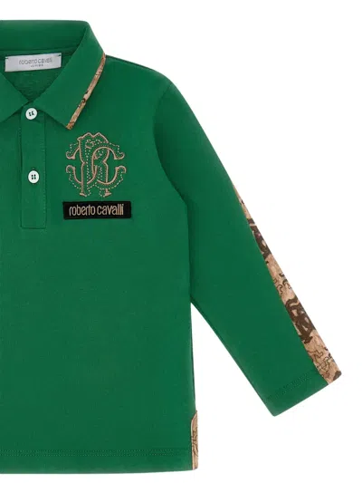 Roberto Cavalli Logo-embroidered Long-sleeve Polo Shirt In Green