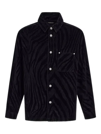 Roberto Cavalli Zebra-print Chest-pocket Shirt In Black