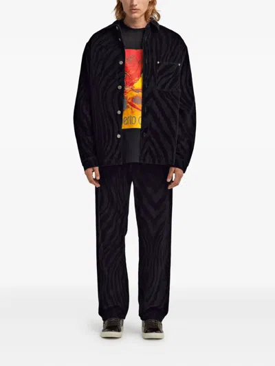 Roberto Cavalli Zebra-print Chest-pocket Shirt In Black