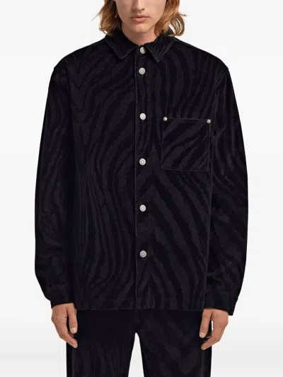 Roberto Cavalli Zebra-print Chest-pocket Shirt In Black
