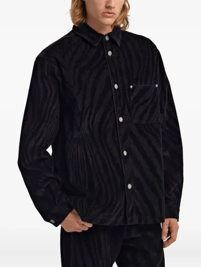 Roberto Cavalli Zebra-print Chest-pocket Shirt In Black