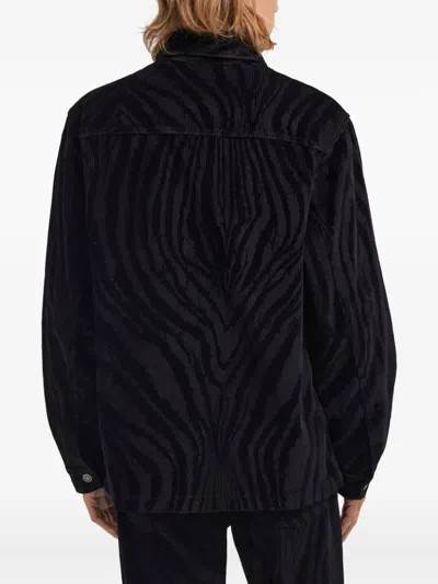 Roberto Cavalli Zebra-print Chest-pocket Shirt In Black