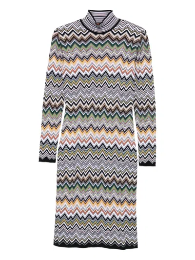 Missoni Midi Dress With Chevron Design And Long Sleeves In Multi